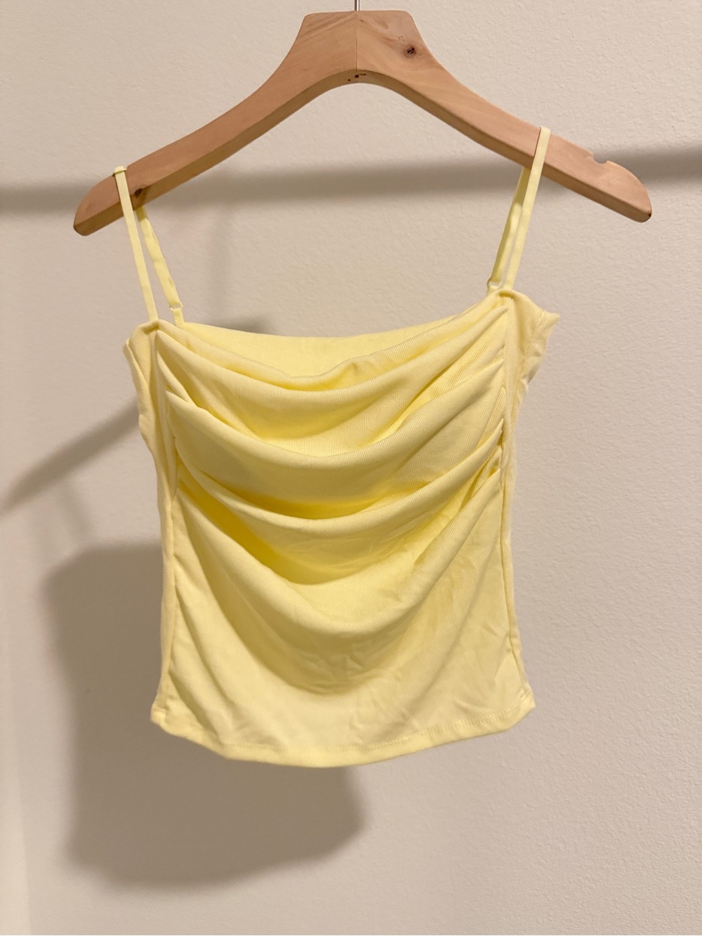 Pale Yellow Draped Cowl Spaghetti Strap Camisole with build in Bra